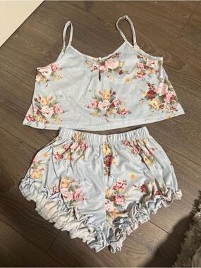 Floral  Blue pajamas set XS Set 2 piece
